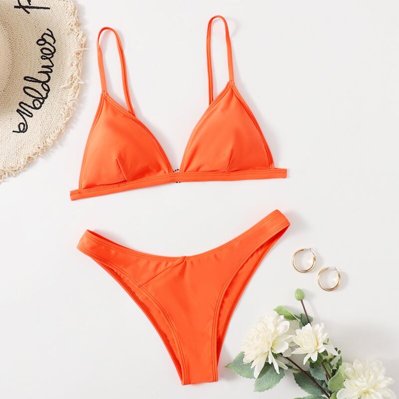 

Triangle High Cut Bikini Swimsuit, Orange