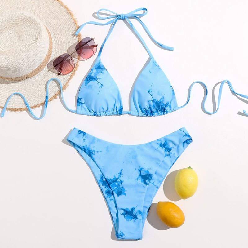 

Tie Dye Triangle Bikini Swimsuit, Blue