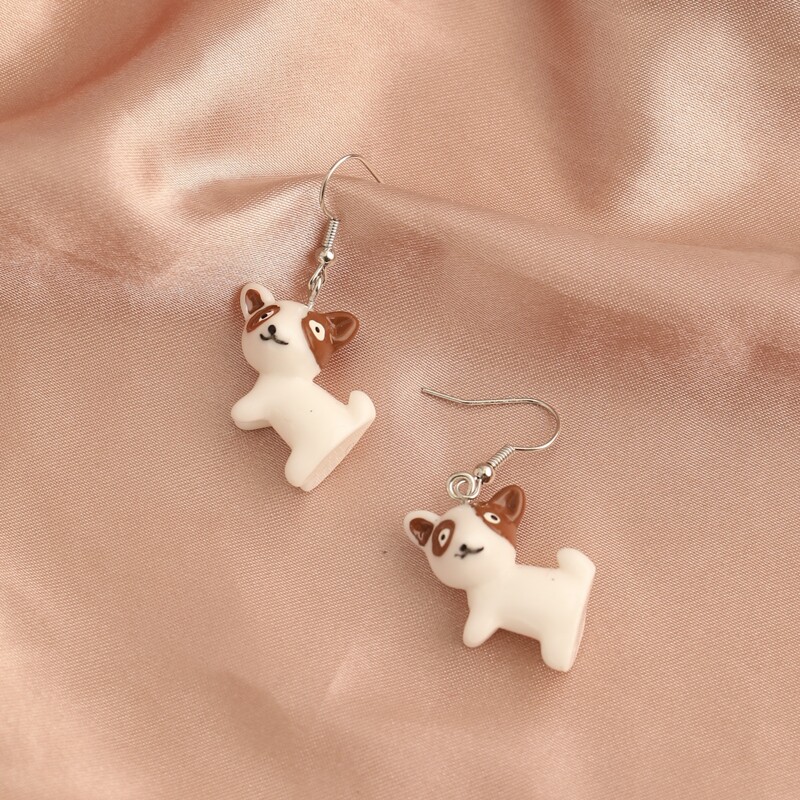 

Cartoon Dog Drop Earrings, White