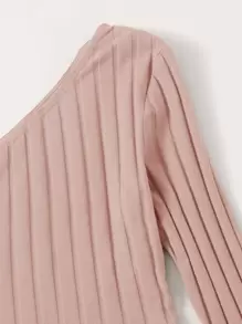 SHEIN EZwear One Shoulder Rib-knit Crop Top - Baby Pink - View 4
