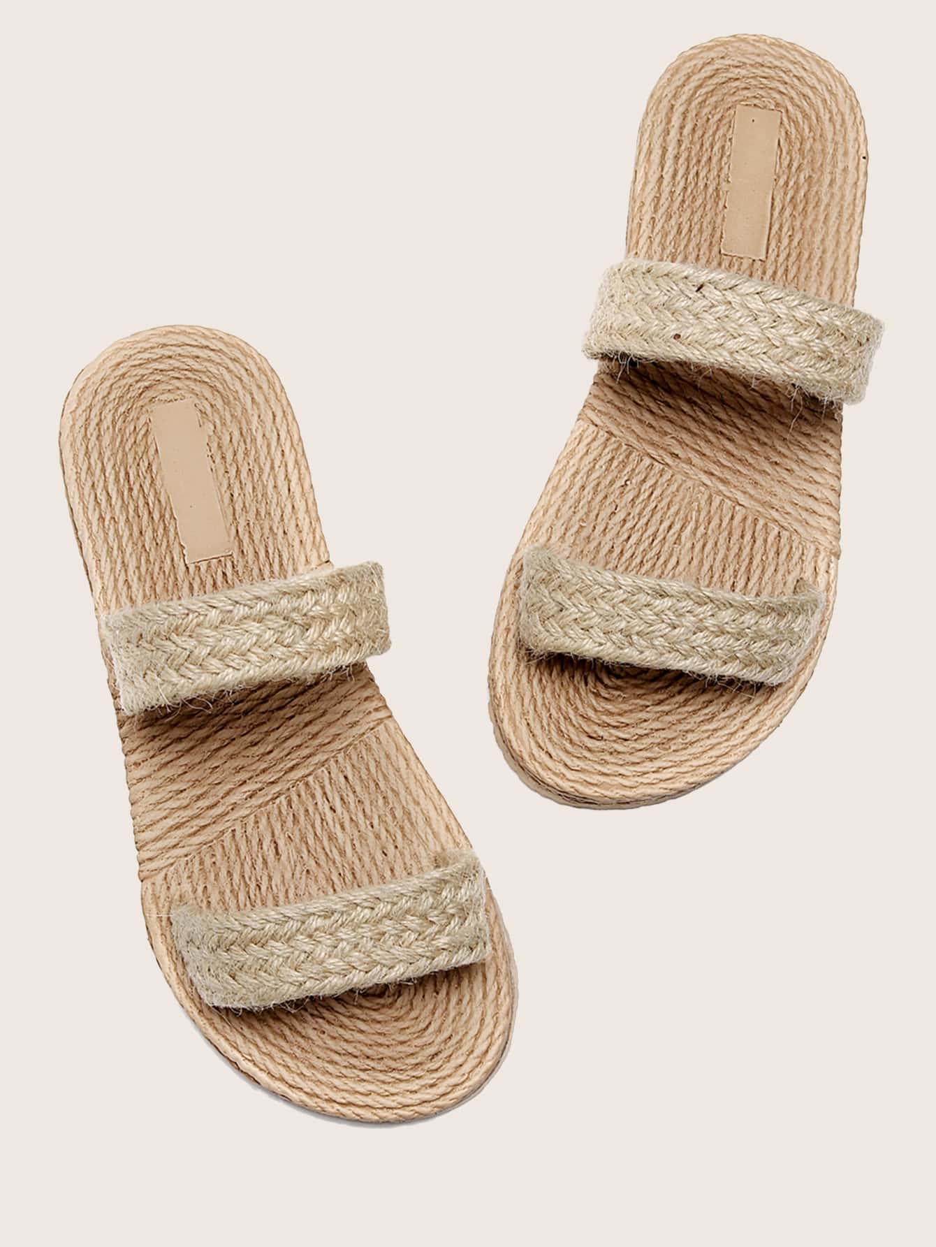 雙編織帶拖鞋 - 杏色 - 查看 1