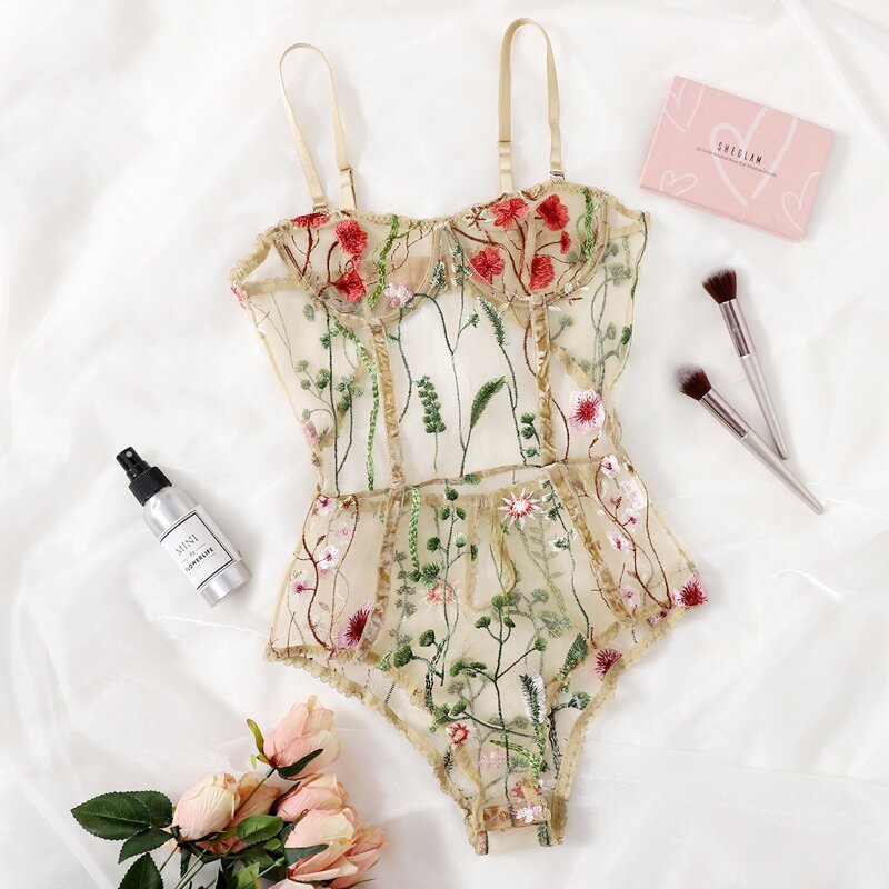 

Floral Underwire Mesh Teddy Bodysuit, Multicolor