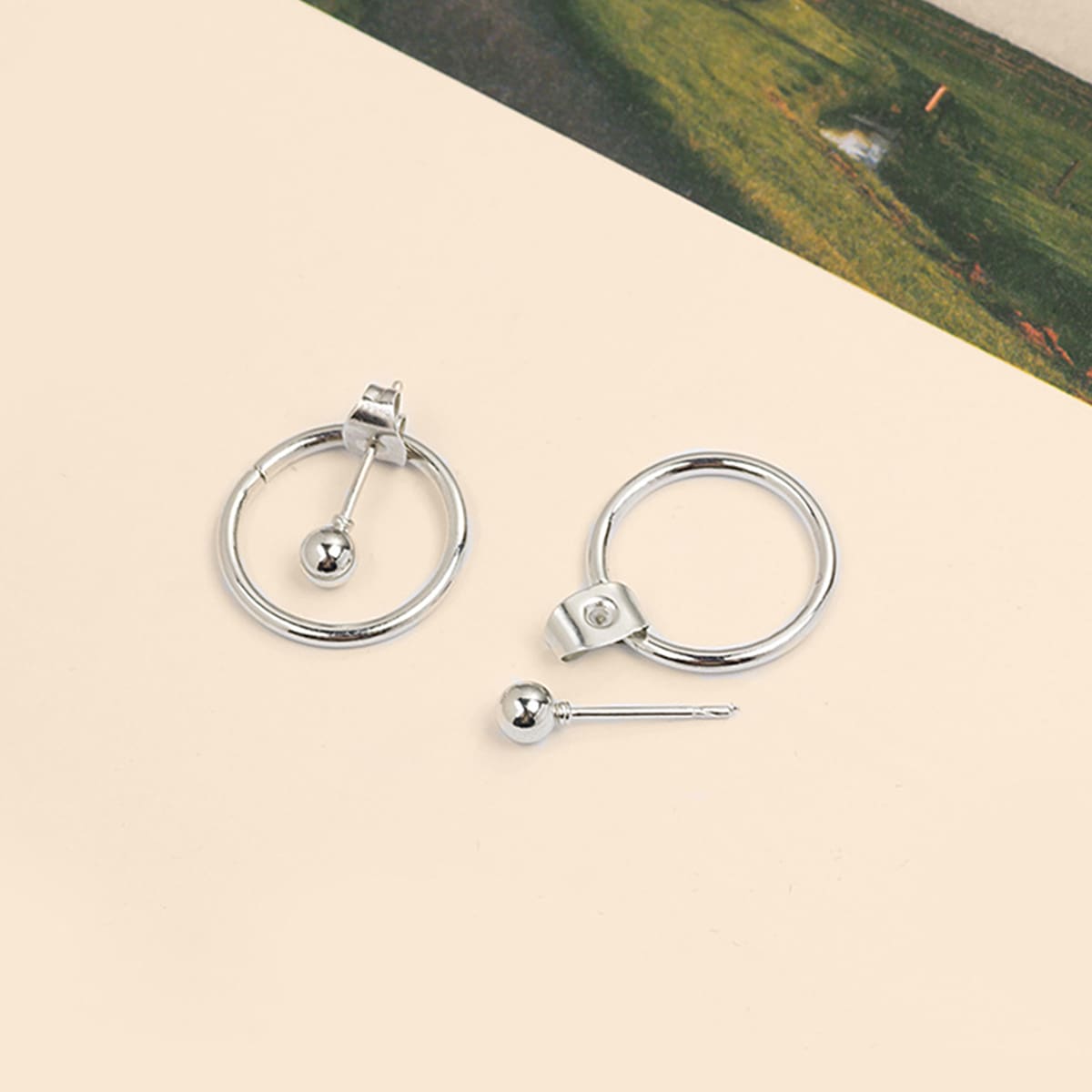 

1pair Ring Ear Jacket, Silver