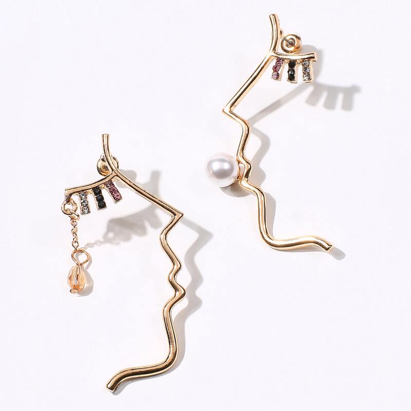 

Abstract Face Drop Earrings, Gold