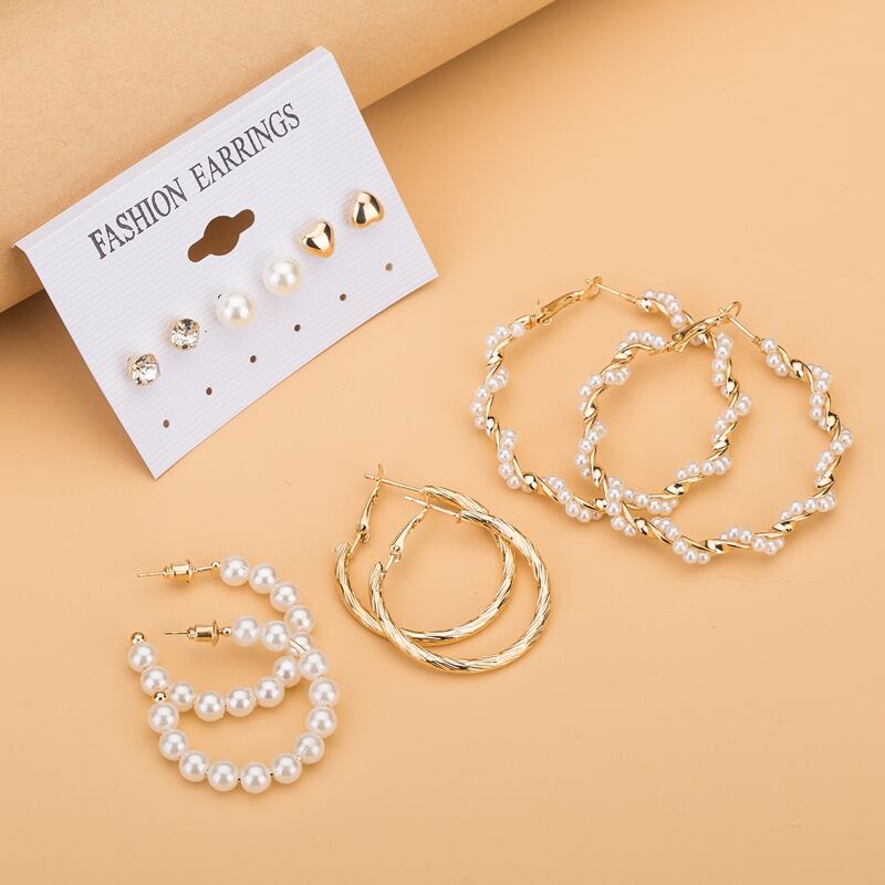 

6pairs Faux Pearl Earring Set, White