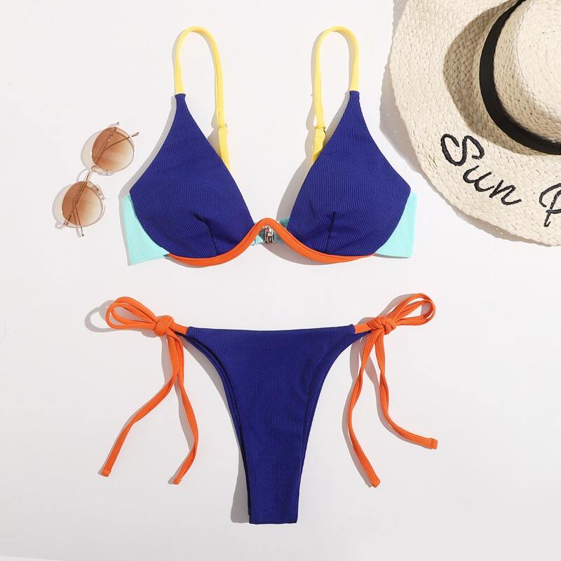 

Push Up Tie Side Bikini Swimsuit, Multicolor