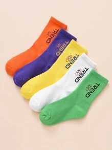 5雙小童字母圖案襪子 - 彩色 - 查看 1