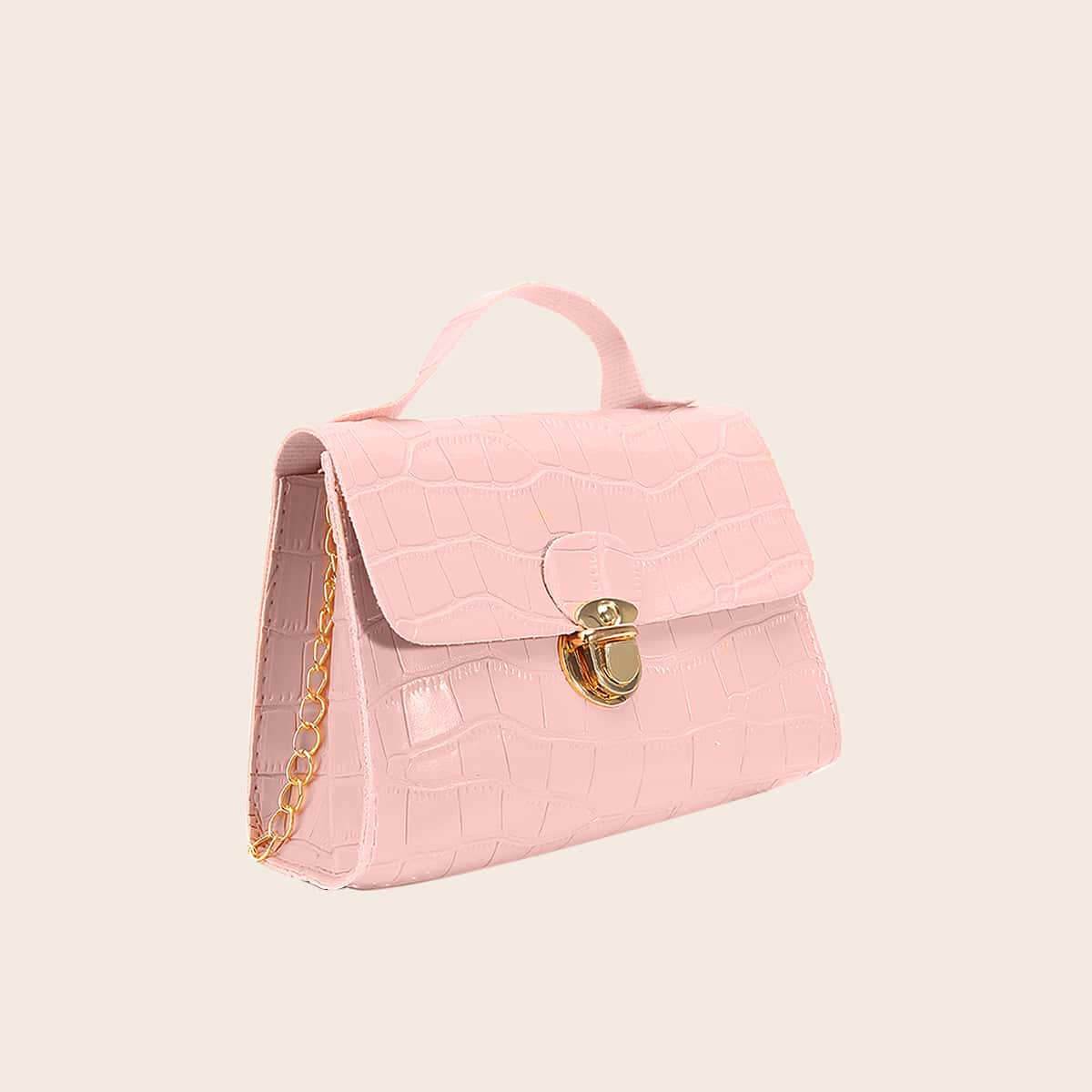 

Croc Embossed Push Lock Chain Bag, Pink