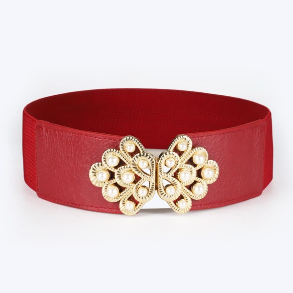 

Faux Pearl Decor Corset Belt, Red