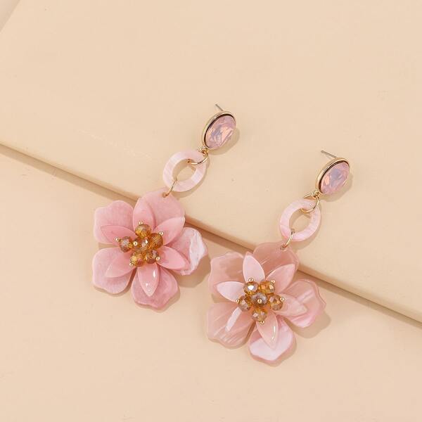 

Flower Charm Drop Earrings, Pink