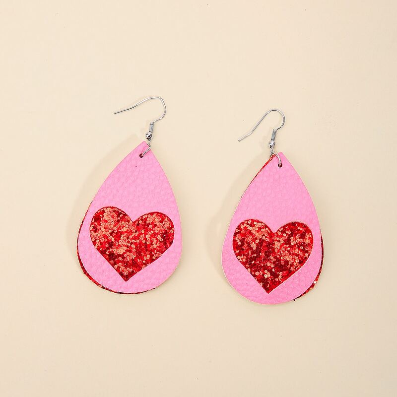 

Heart Print Waterdrop Earrings, Pink