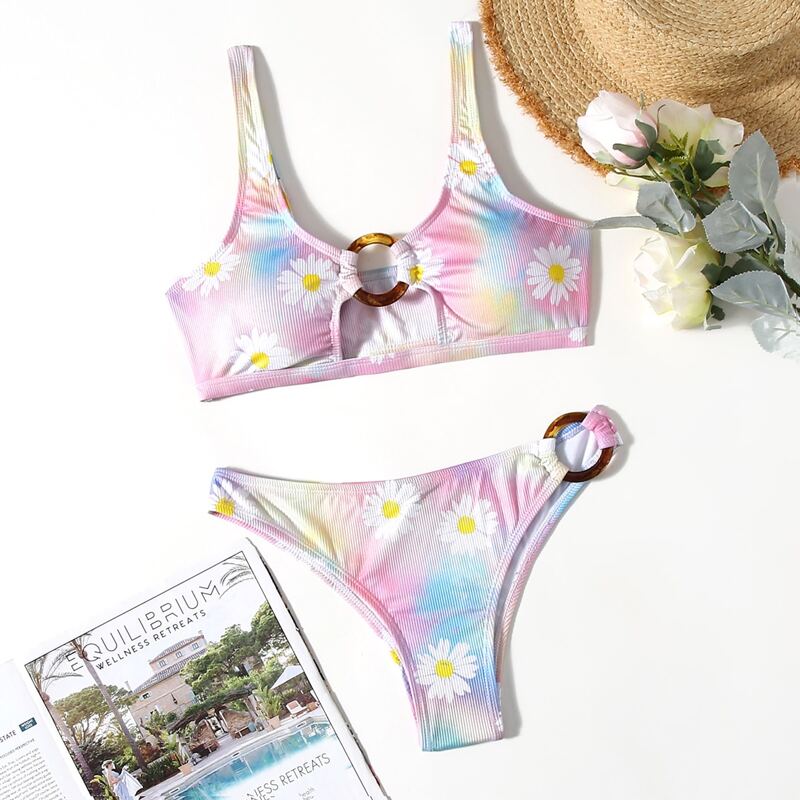 

Tie Dye Daisy Print Bikini Swimsuit, Multicolor