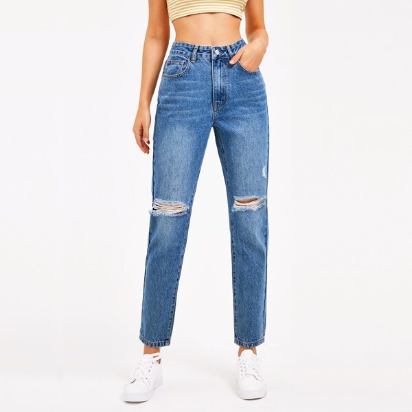 

Slant Pocket Ripped Jeans, Medium wash