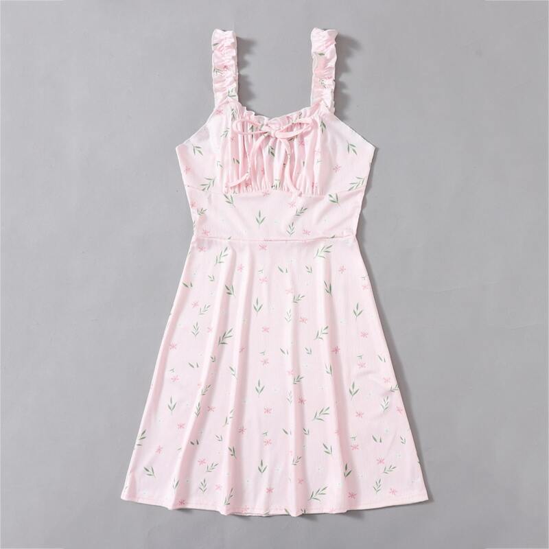 

Butterfly & Leaf Print Ruched Bust Dress, Baby pink