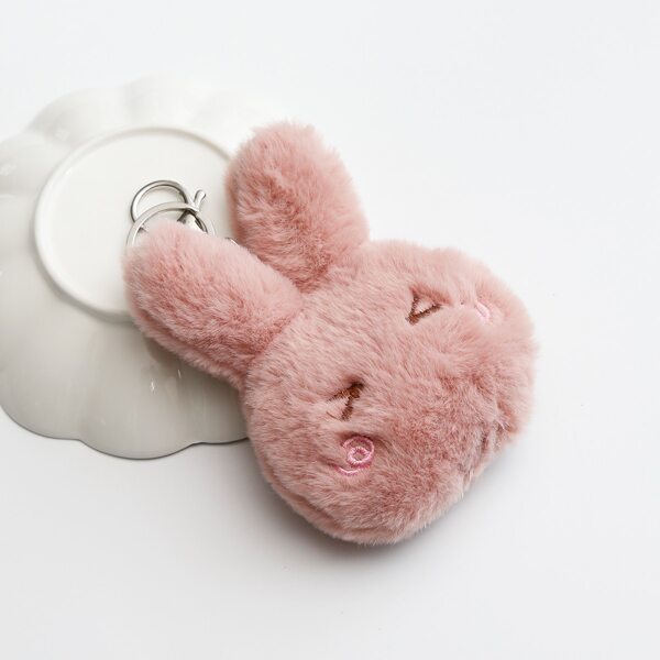 

Faux Fur Cartoon Rabbit Charm Keychain, Pink