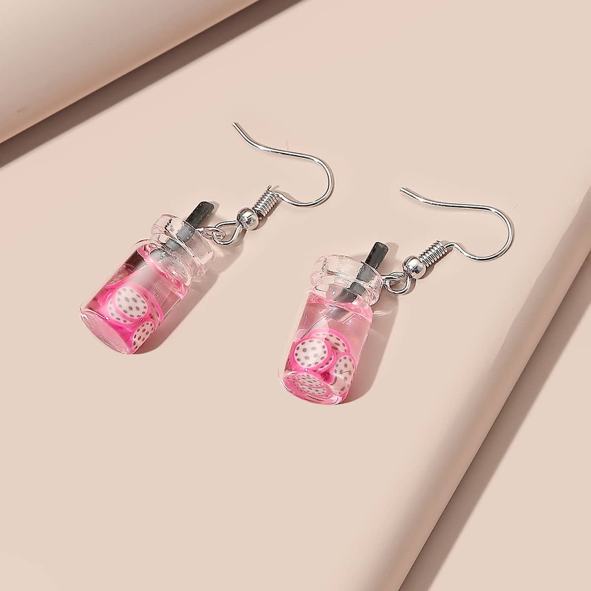 

Fruit Bottle Drop Earrings, Pink