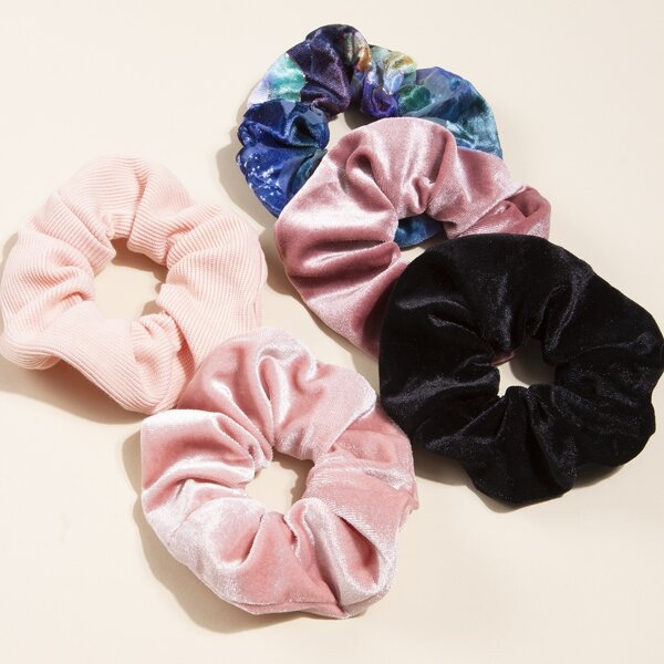 

5pcs Simple Velvet Scrunchie, Multicolor