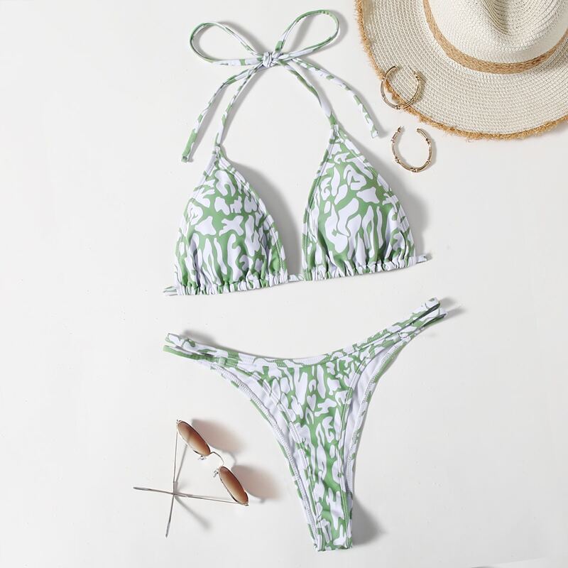 

Allover Print Triangle Bikini Swimsuit, Multicolor