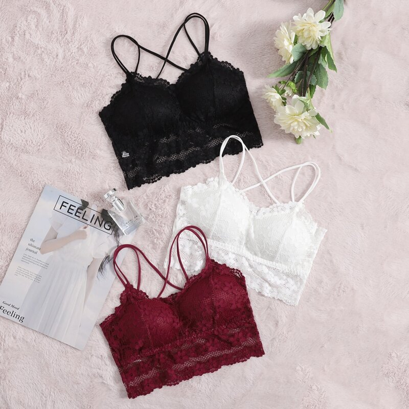 

3pack Floral Lace Crisscross Bralette Set, Multicolor