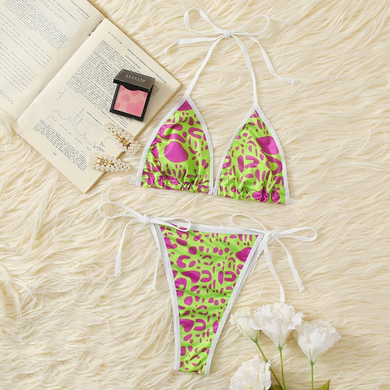 

Allover Print Contrast Binding Lingerie Set, Multicolor