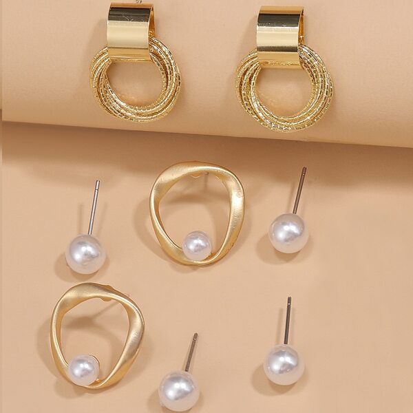 

4pairs Faux Pearl Decor Earrings, Gold