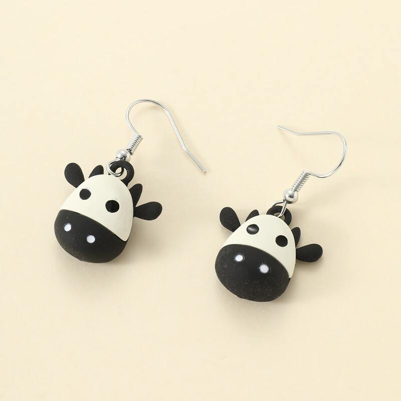 

Milk Cow Drop Earrings, Black and white