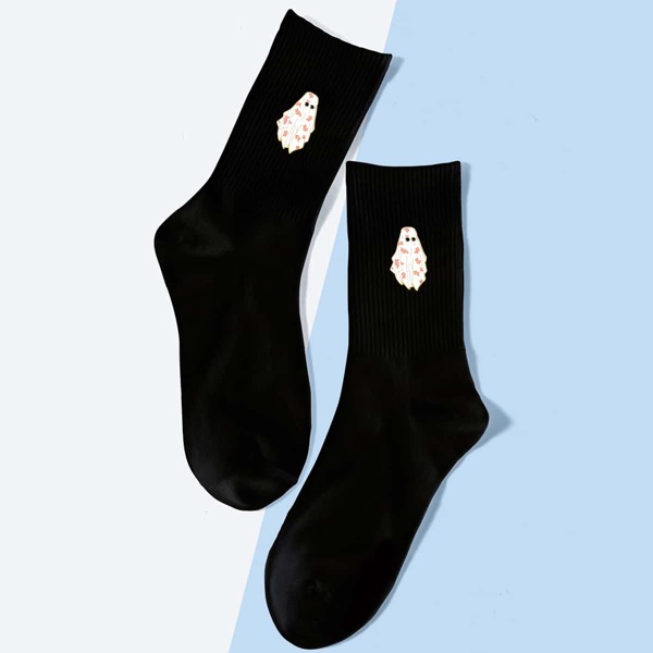 

Cartoon Graphic Crew Socks, Black