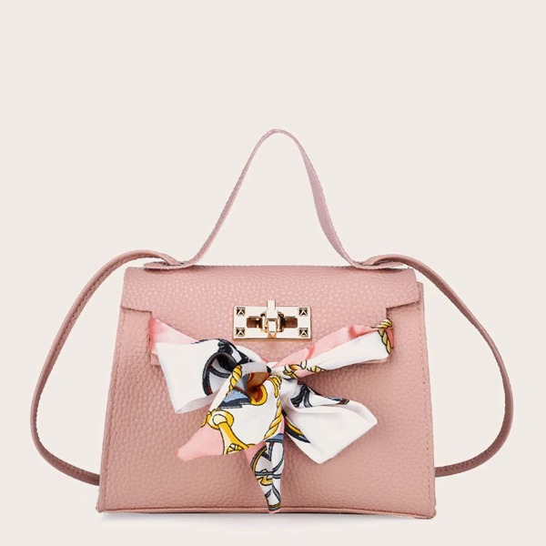 

Random Twilly Scarf Decor Flap Satchel Bag, Pink