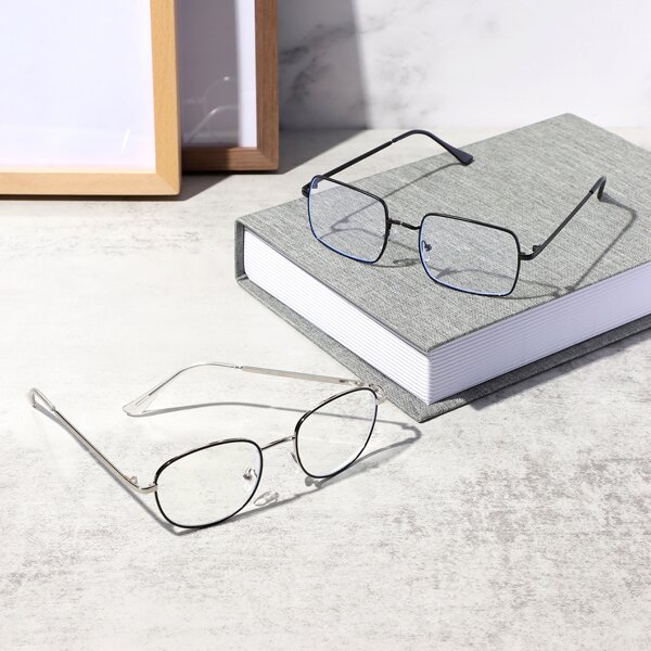 

2pcs Men Metal Frame Glasses, Black