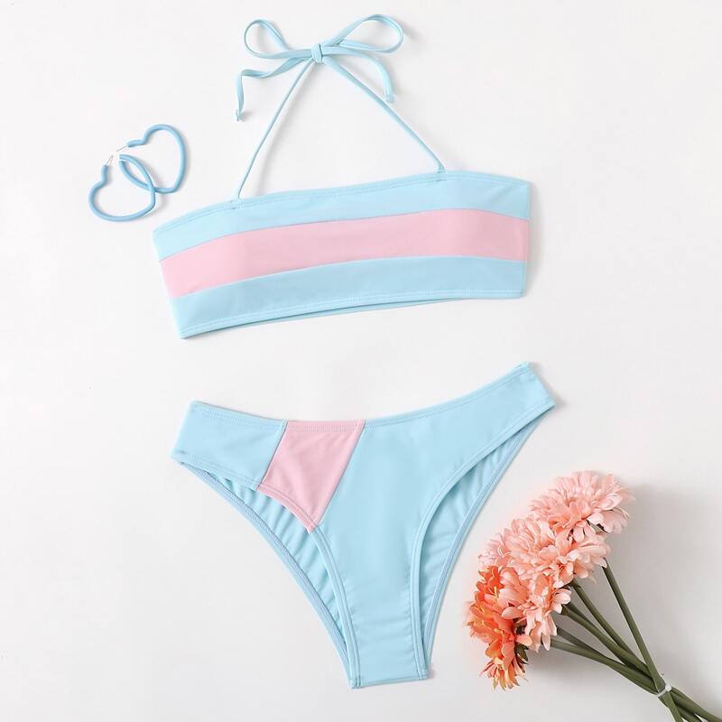 

Colorblock High Cut Bikini Swimsuit, Multicolor