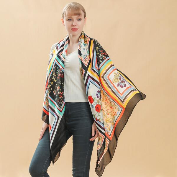 

Color Block Floral Pattern Scarf, Multicolor