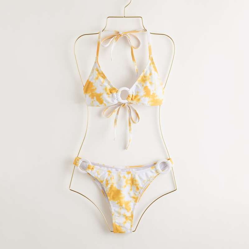

Tie Dye O-ring Linked Bikini Swimsuit, Yellow