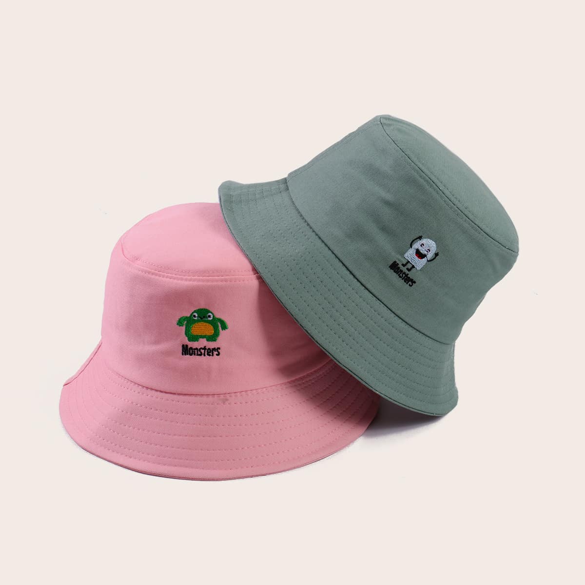 

2pcs Cartoon Embroidery Bucket Hat, Multicolor