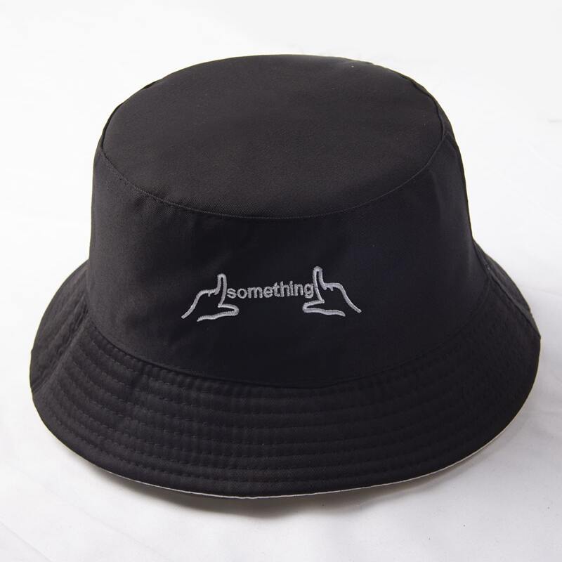 

Letter Embroidered Bucket Hat, Black and white