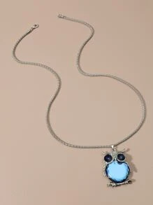 Owl Charm Necklace - Blue - View 2