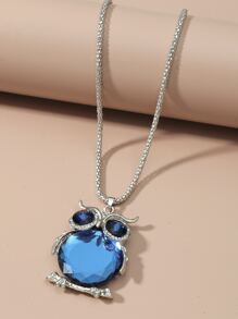 Owl Charm Necklace - Blue - View 3