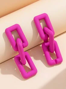 幾何扣環耳墜 - 玫紅色 - 查看 1