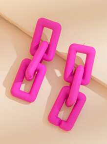幾何扣環耳墜 - 玫紅色 - 查看 2