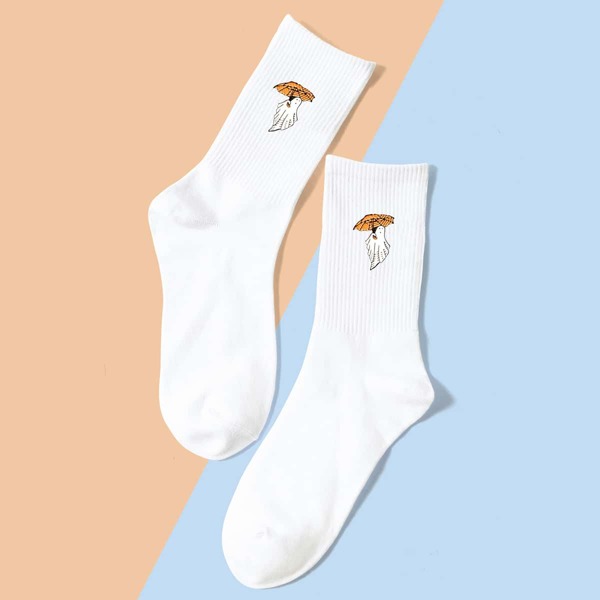 

Cartoon Graphic Crew Socks, White