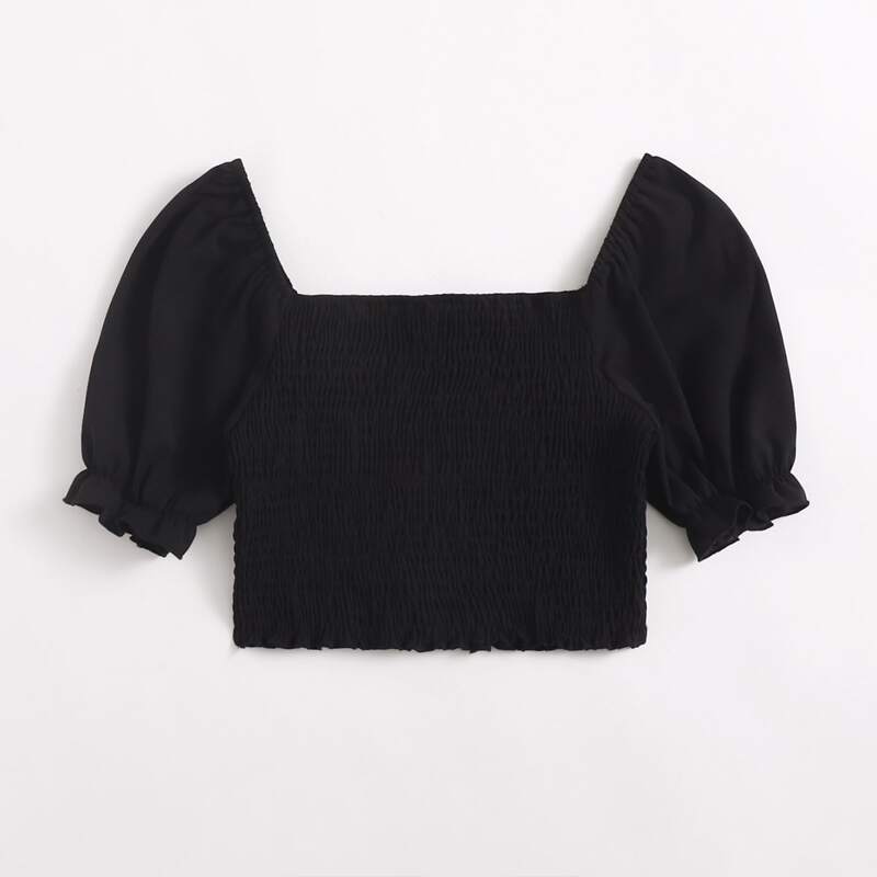 

Shirred Crop Top, Black