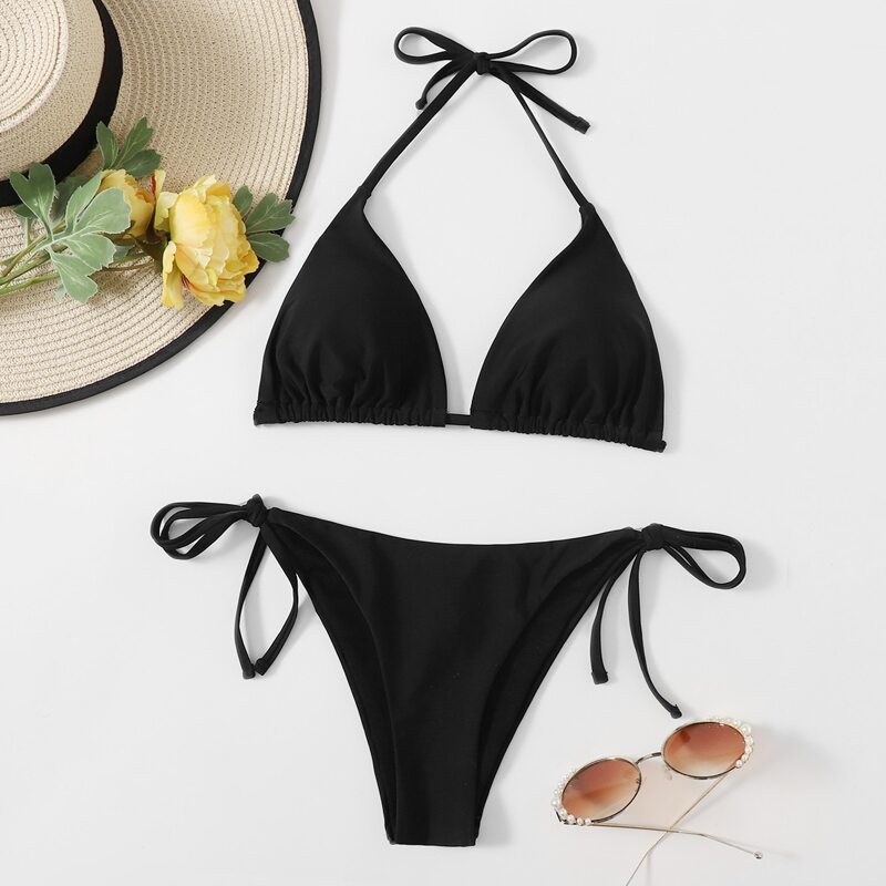 

Triangle Tie Side Bikini Swimsuit, Black