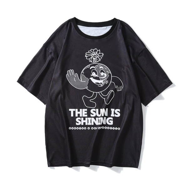 

Men Cartoon And Slogan Graphic Tee, Black