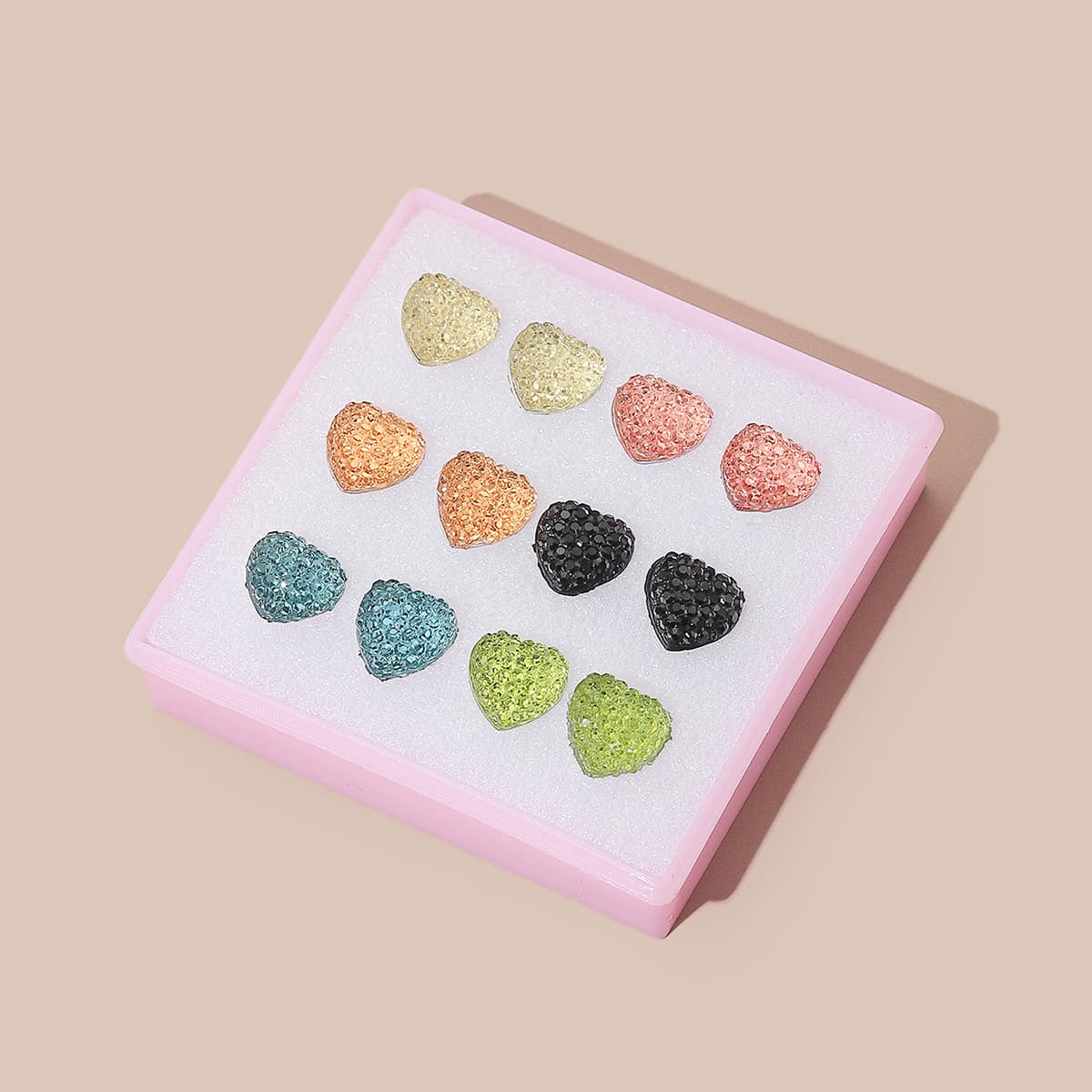 

6pairs Heart Stud Earrings, Multicolor