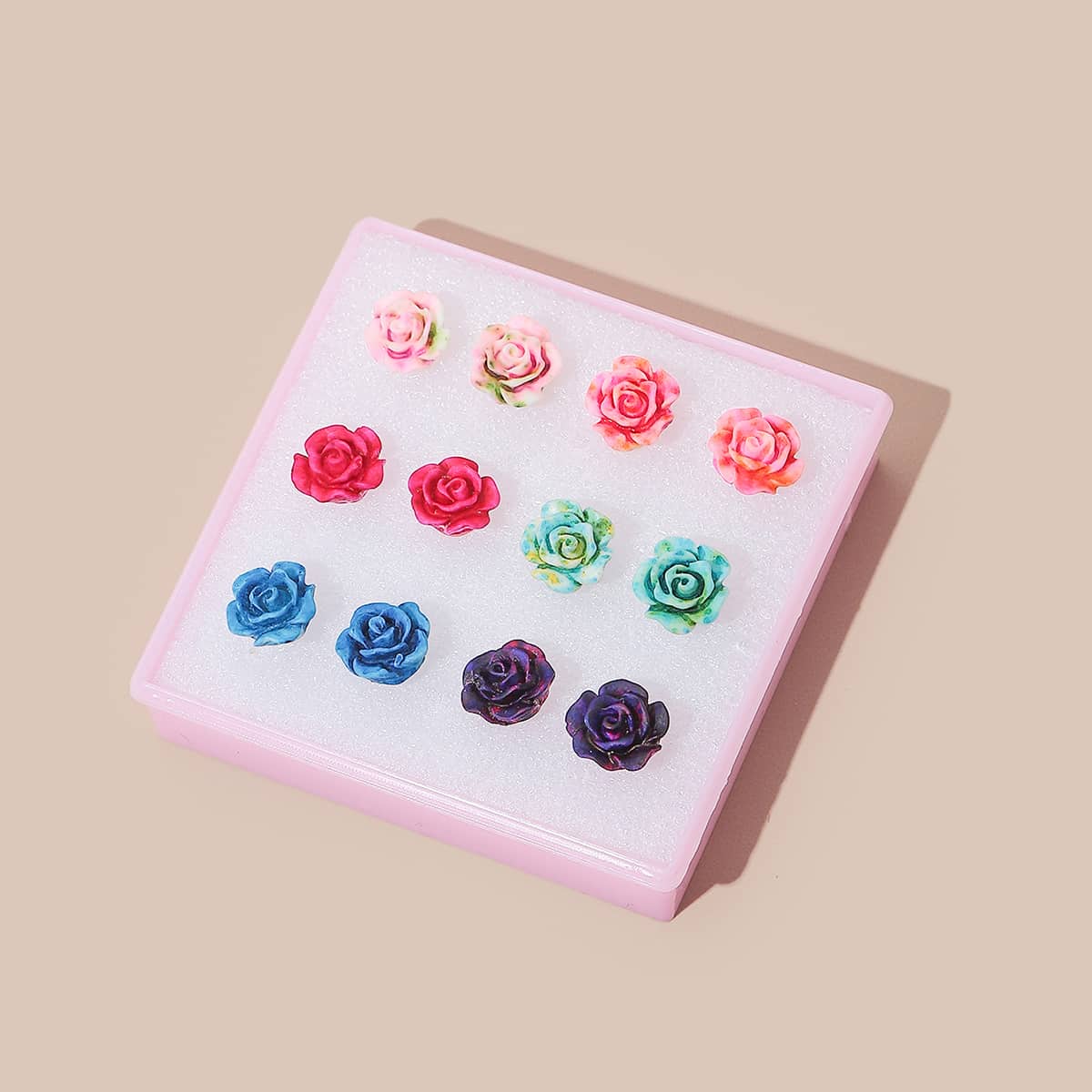 

6pairs Rose Stud Earrings, Multicolor