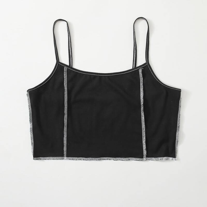 

Contrast Stitching Crop Cami, Black