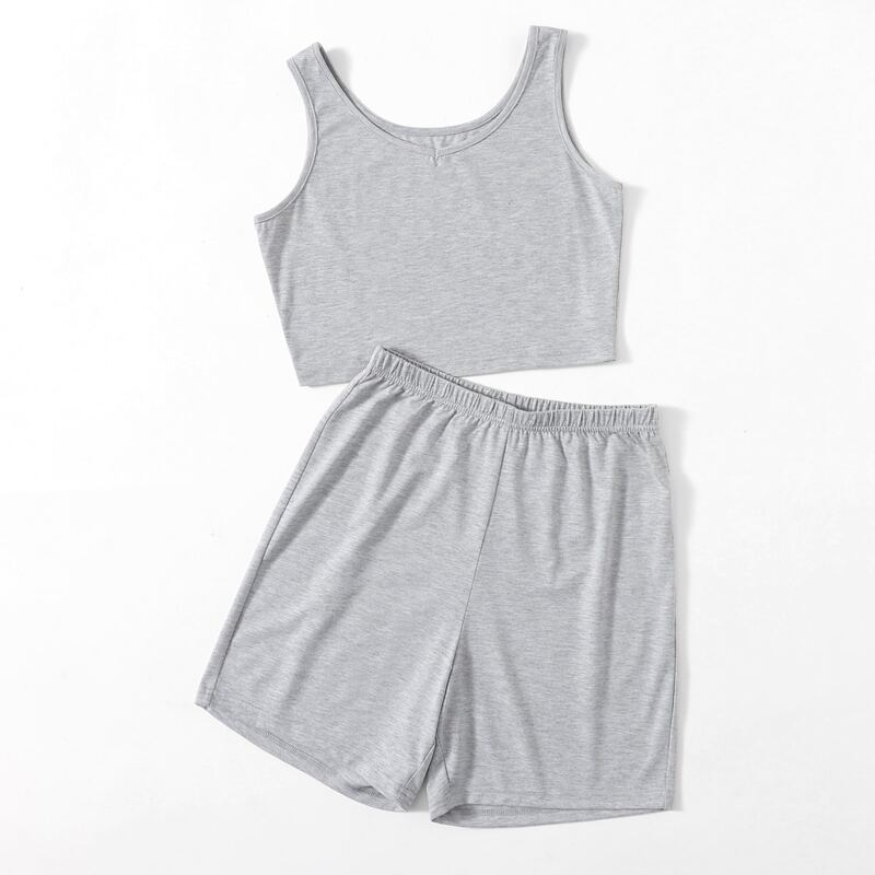 

Solid Tank Top & Biker Shorts, Light grey