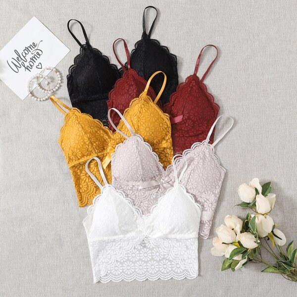

5pack Floral Lace Scallop Trim Bralette, Multicolor