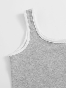 SHEIN 女孩拼接滾邊上衣和海豚短褲套裝 - 淺灰色 - 查看 3