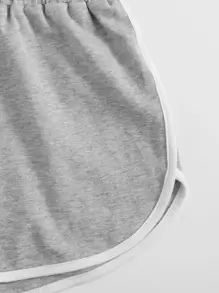 SHEIN 女孩拼接滾邊上衣和海豚短褲套裝 - 淺灰色 - 查看 4