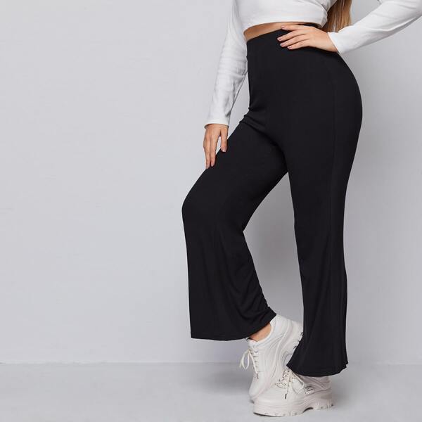 

Plus High Waisted Flare Leg Pants, Black